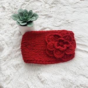C.C Red Flower Crochet Headband Ear Warmer
